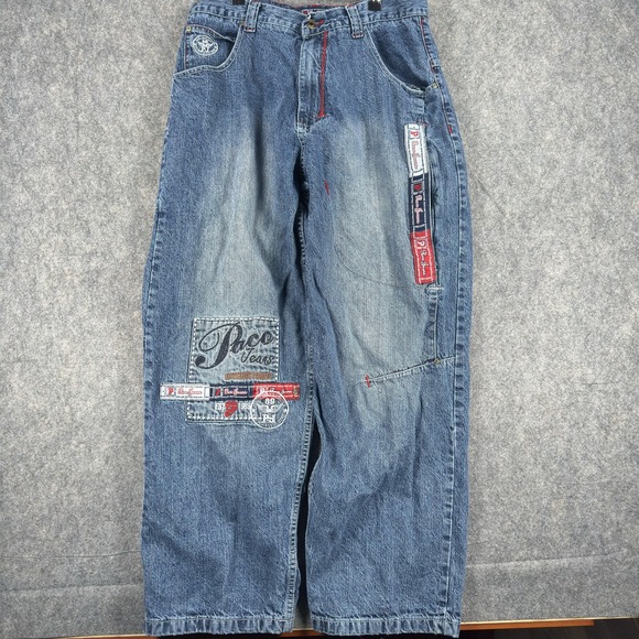 Vintage Paco Jeans Jeans Mens 34x31 Blue Wide Leg Baggy Embroidered Y2K Skater